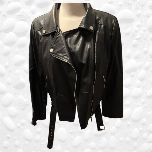 Edgy Black Faux Leather Moto Jacket - Butter Soft Size L - Picture 8 of 13
